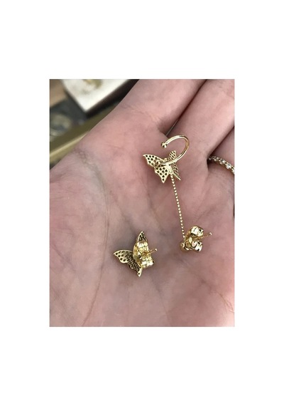 Xupıng Kırkırdak Model Kelebek Detaylı Küpe Kararmaz Altın
