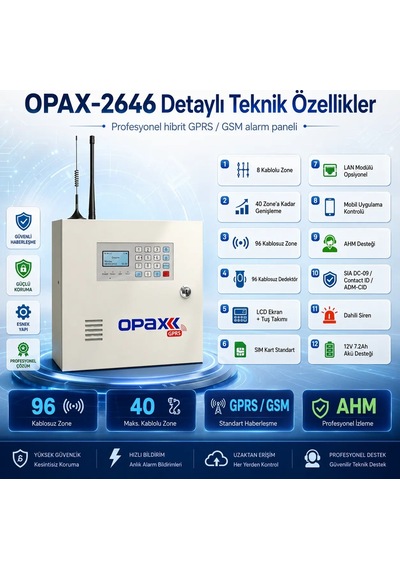 Opax-2646-4g Kablolu Ve Kablosuz Gprs/gsm/4g Alarm Paneli