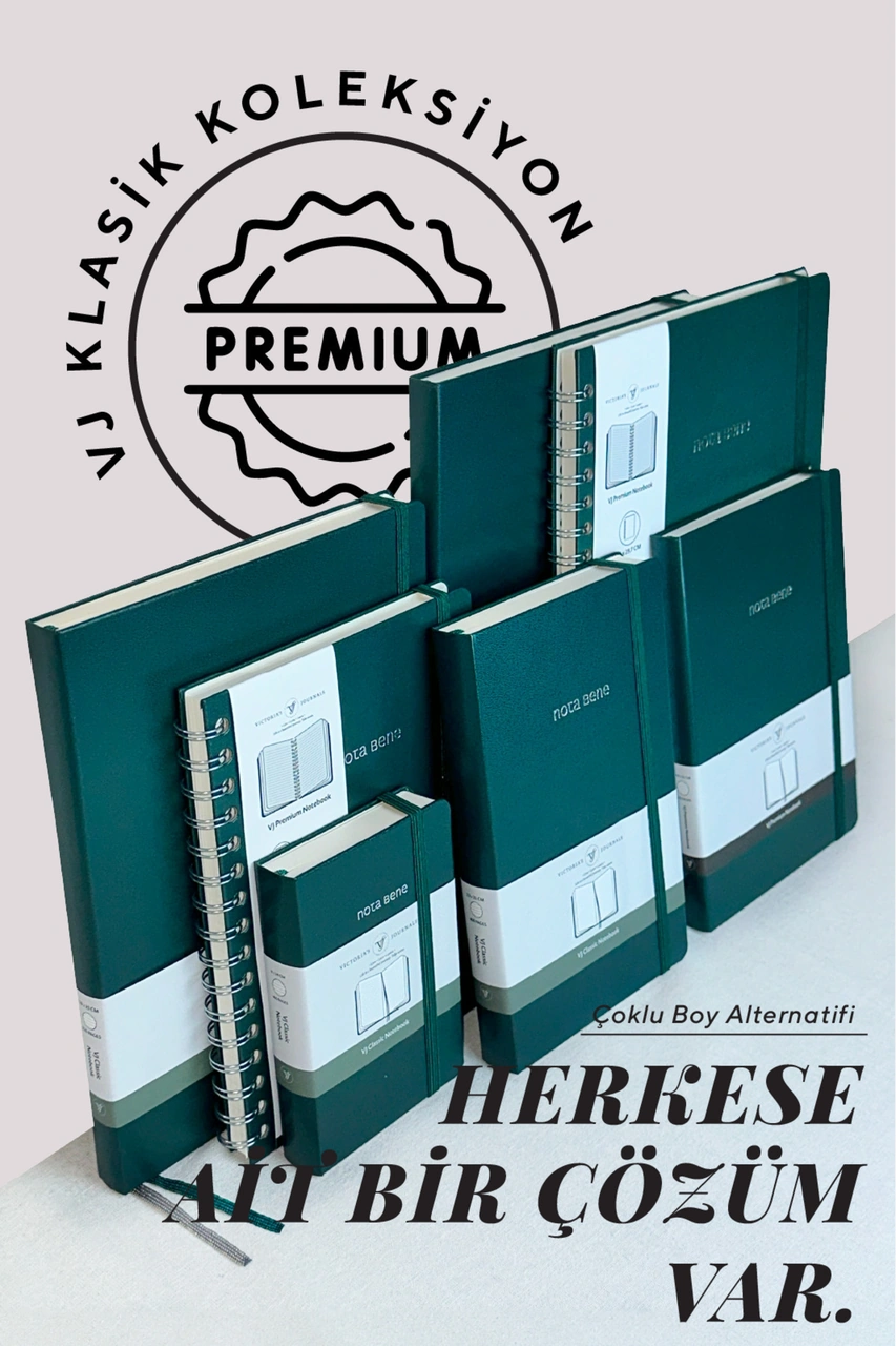 Nota Bene Classic Sert Kapak Defter, 13x21 Cm, Çizgili Yeşil