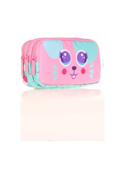 Kaukko Kids 3 Bölmeli Kalem Çantası Cute Face Mouse Pembe L8145