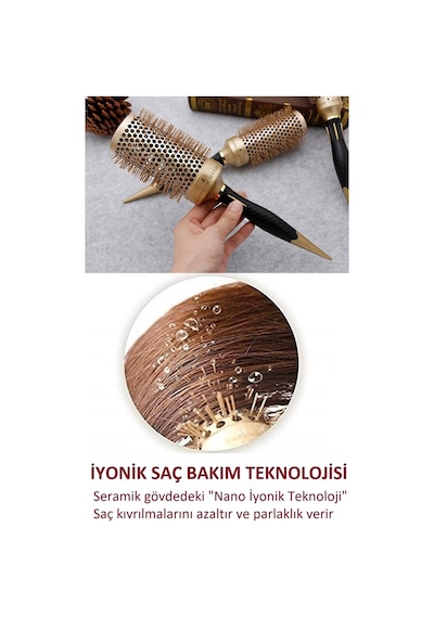 Land Of Myth LOM1164 Seramik+İyonik Termal Fön Saç Fırçası Rose Gold - Siyah 53 MM