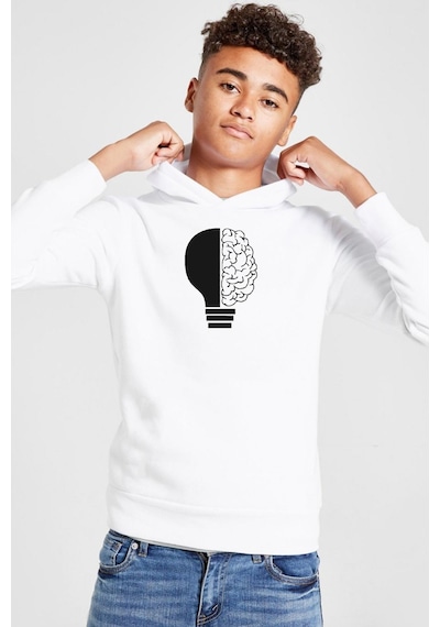 Tshirthane Lightbulb & Brain Beyaz Çocuk 3ip Kapşonlu Sweatshirt 001 Beyaz