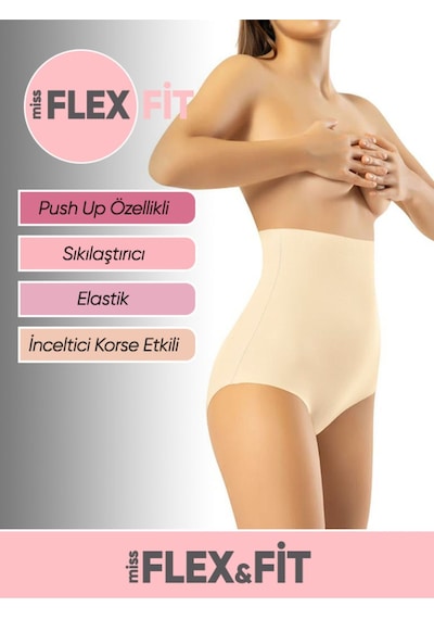 Missflex Fit Lazer Kesim Göbek Toparlayıcı Yüksek Bel Silikonlu Silip Korse Ten