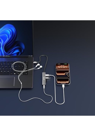 Swv-usbc024 4 İn 1 Gri Metal Typec To 2 Usb2.0 Usb-c, 3.5mm Aux Port Type C Adaptör