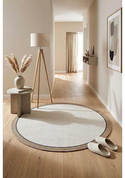 Natura Sisal Hasır Görünümlü Çift Bordürlü Yuvarlak Halı Ntr23 Kahve-bej
