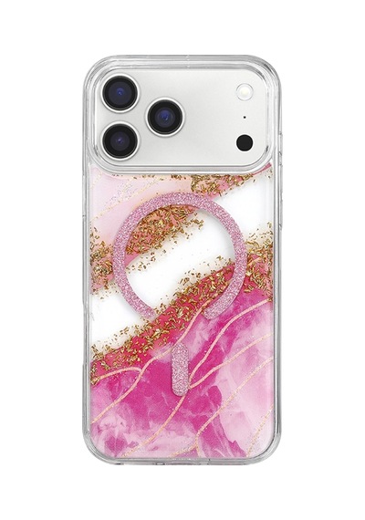 Onegif Apple İphone 17 Pro Max/18 Pro Max Lotus Simli Magsafe Kapak - Pembe Düz Renkli