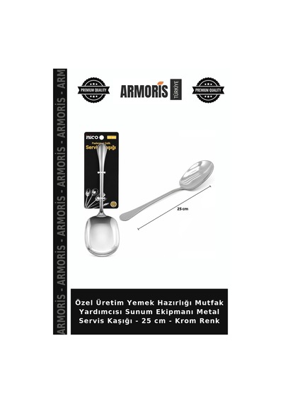 Özel Üretim Yemek Hazırlığı Mutfak Yardımcısı Sunum Ekipmanı Metal Servis Kaşığı - 25 Cm - Krom Renk