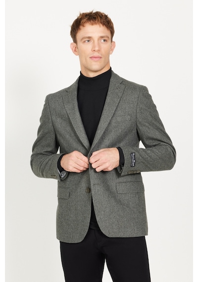 AC&Co / Altınyıldız Classics Erkek Haki Slim Fit Dar Kesim Mono Yaka Yünlü Ceket Haki