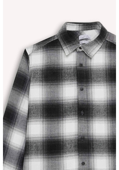 DeFacto Regular Fit Polo Yaka Kareli Flanel Uzun Kollu Gömlek D5835AX24AUBK81
