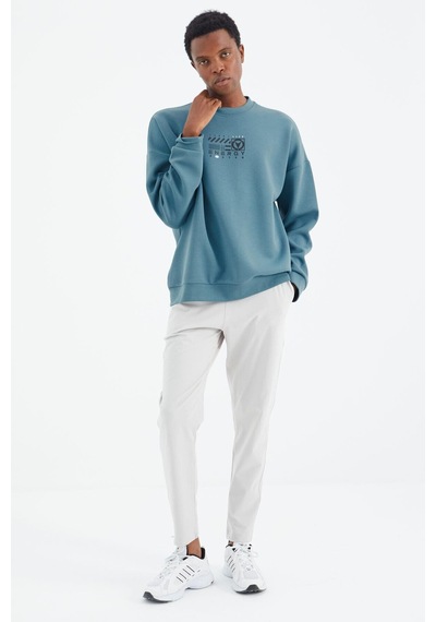 Tommy Life Tommy Lıfe Orman Yeşili O Yaka Baskı Detaylı Rahat Kalıp Erkek Swetshirt - 88284 T14er-88284 001