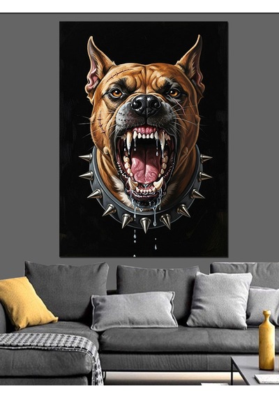 Ahşap Tablo Kızgın Köpek Vahşi Dişler