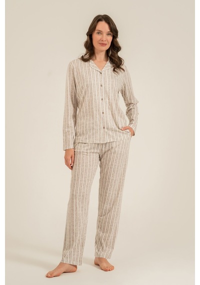 Arnetta Kadın Kahverengi Çizgili Gömlek Pijama Takımı Ar3780-s-v2 Ar3780-s-v2