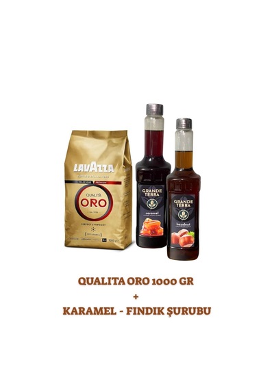 Lavazza Qualità Oro 1000 Gr + Grande Terra Karamel & Fındık Şurubu 2 X 750 Ml Seti Çekirdek