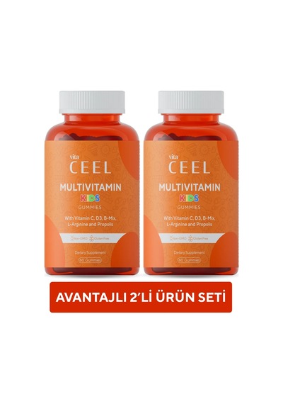 2'li Çocukların Büyüme Ve Gelişmesine Destek Portakallı Vegan Gummy Vitamin, B Mix, C, D, L-arginine
