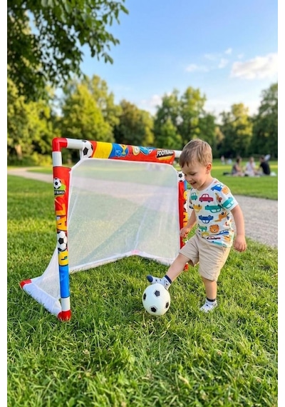 Mini Futbol Kalesi Seti 60cm Renkli Futbol Desenli Toplu Hafif Taşınabilir Oyuncak Fileli Kale