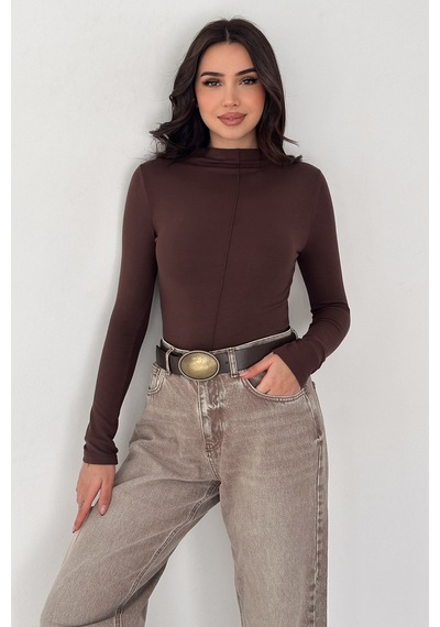 Noa & Noa Kadın Dikiş Detaylı Fit Bluz White Line Kahverengi