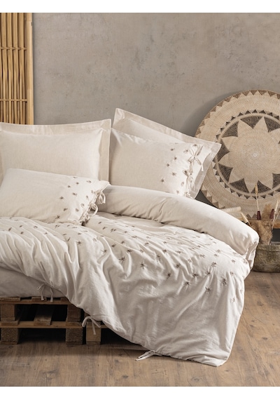 Cotton Box Cotton Keten Çift Kişilik Nevresim Takımı Arie Bej