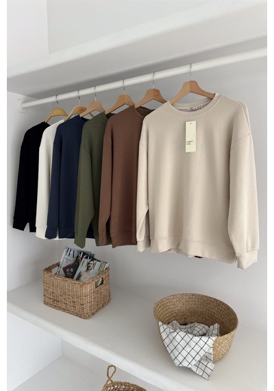 Femelle Siyah Modal Kumaş Basic Sweatshirt