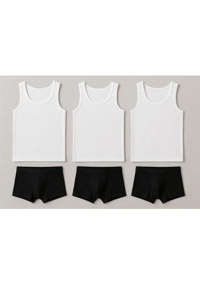 Nacar Store Erkek Ekonomik Likralı 3 Lü Set Atlet Ve Boxer Takımı 3 Atlet 3 Boxer Siyah