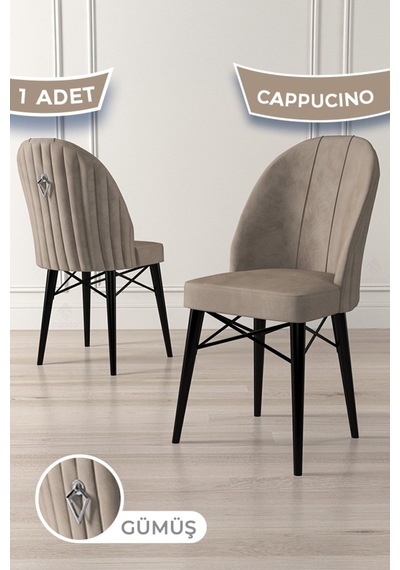 Canisa Ritim Serisi 1 Adet Cappucino Sandalye 1.sınıf Babyface Ithal Kumaş Siyah Gürgen Ayak Gümüş Halkalı Sandalye Cappucıno Ayakları Siyah