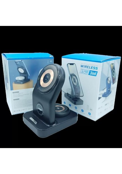 3in1 15w+ Tws 3w + 2nd Gear Kablosuz Işıklı Şarj İstasyonu Hy10 Siyah