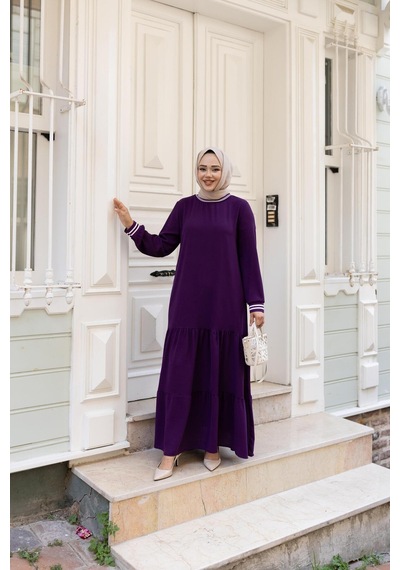 Hb Harma Time Butik Kadın Kat Kat Ribanalı Bordo Tesettür Elbise Bordo Bordo