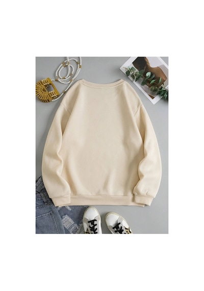 Tarzsokak Çiçek Desenli Termal Astarlı Sweat Bej