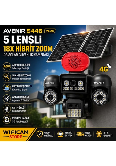 Avenir S446 Plus 5 Lensli 18x Zoomlu 6 Motorlu 4g Solar Kamera