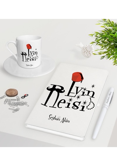 Kişiye Özel Evin Reisi Beyaz Defter Kalem Türk Kahvesi Fincanı Se N11.16120