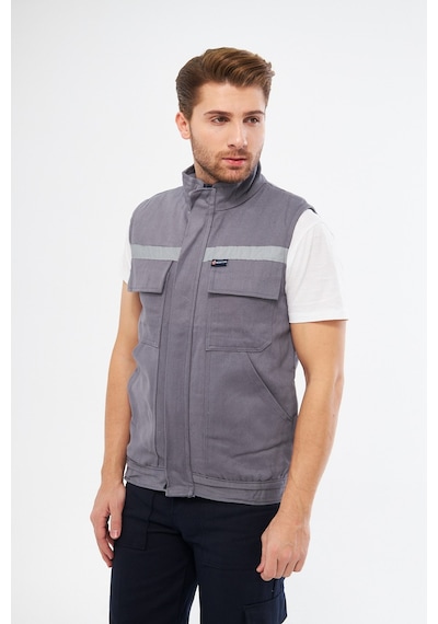 Yelek 7/7 Gabardin %100 Pamuk Kapitoneli Reflektörlü Gri
