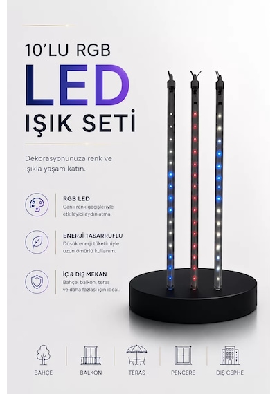 Dekoratif Ortam Aydınlatması Rgb Led 10 Lu Çubuk Seti Belirtilmemiş