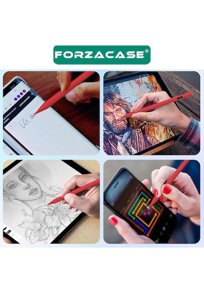 Forzacase Apple Uyumlu iOS Android Tablet Ve Telefonlar İle Led Göstergeli Dokunmatik Kalem Kırmızı - Fc1161 Kırmızı