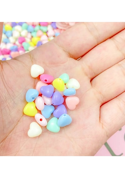 20 Gr 100 Adet Şeker Rengi Akrilik Kalp Boncuklar Renkli Karışık Plastik Pastel Boncuklar Ara Boncuk Kalp Şekilli Kolye Bilezik İçin