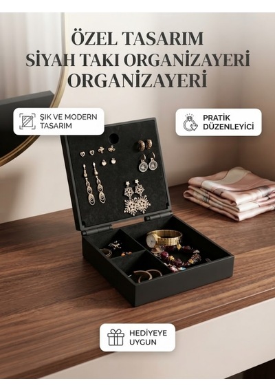Kişiselleştirilebilir İsme Özel Siyah Takı Organizajeri Ve Mücevher Kutusu