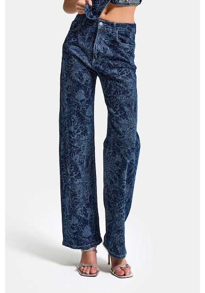 it's basic Kadın Mavi 1s6-7 Straight Fit Çiçek Desenli Parlak Taşlı Tasarım Elastan Denim Jean