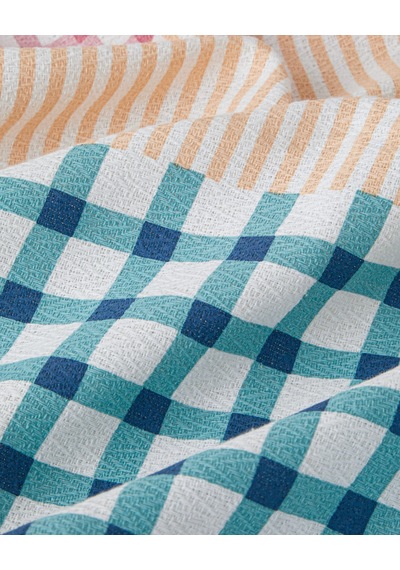English Home Summer Grid Baskılı Pamuklu Çift Kişilik Pike 200x220 Cm Turuncu Turuncu
