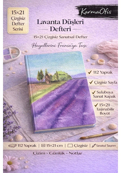 15x21 Çizgisiz Defter 2'li Set Suluboya Düşleri Serisi 112 Yp Günlük Ve Çizim Defteri