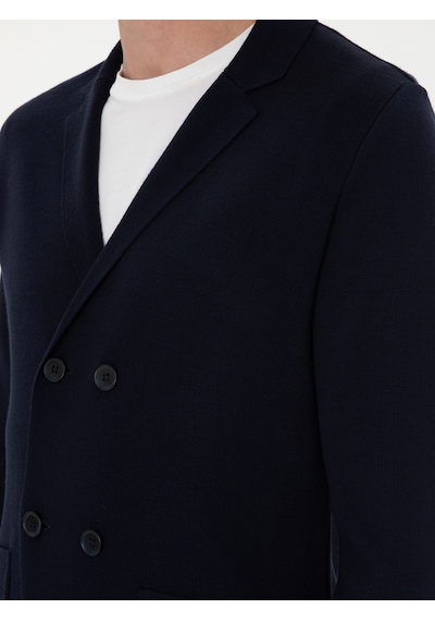 Cacharel Lacivert Slim Fit Yün Karışımlı Kruvaze Triko Hırka