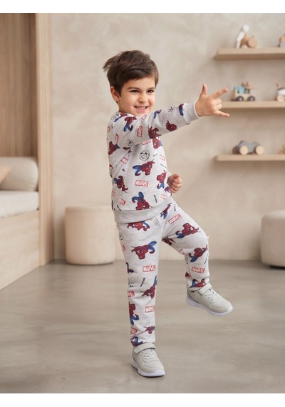 New Kids Erkek Çocuk Takım 2 İplik Şardonlu Mevsimlik Kollar Ve Paça Maşentli Detaylı Kahraman Baskılı Çocuk Takım -91269 Gri