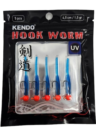 Kendo Hook Worm Jighead+lrf Silikonu 1.5gr+4.5cm 5 Adet