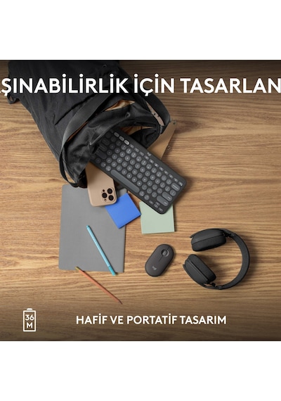 Logitech K380s Pebble Keys 2 Çoklu Cihaz Özellikli Bluetooth Türkçe Q Klavye - Siyah