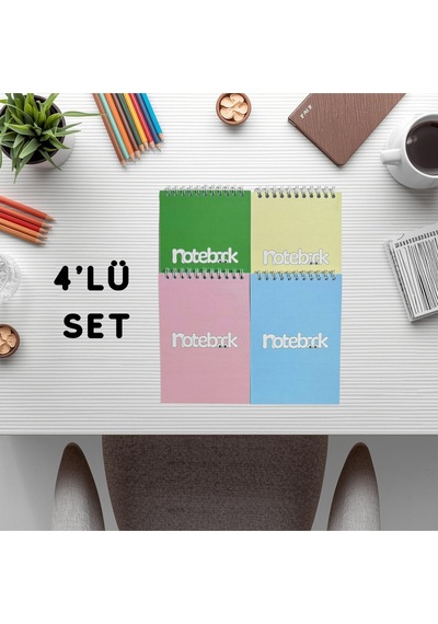 A6 Spiralli Notebook Defter 40 Yaprak 4'lü Tamamı Çizgisiz