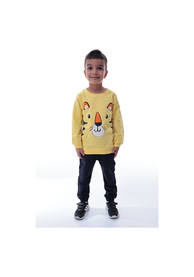 Erkek Çocuk Sarı Kaplan Baskılı Sweatshirt Ve Lacivert Jogger Alt Takım Rahat Günlük Kombin Sarı Erkek Çocuk Sarı Kaplan Baskılı Sweatshirt Ve Lacivert Jogger Alt Takım Rahat Günlük Kombin Sarı