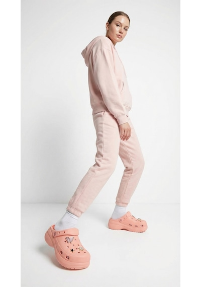 Daytex Pudra Pembe Taşlı Boncuklu Yüksek Taban Eva Kadın Sabo Terlik Sandalet - 2402 Fuşya