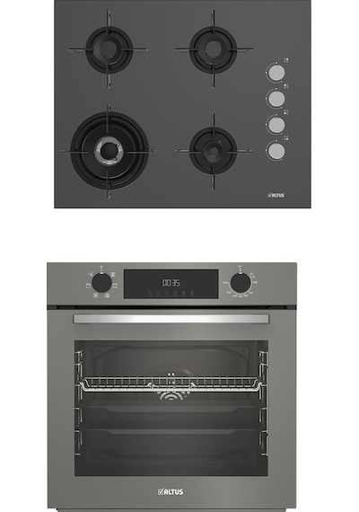 Altus ALA 189 DG Woklu - 322 G Turbo 2'li Gri Cam Ankastre Set