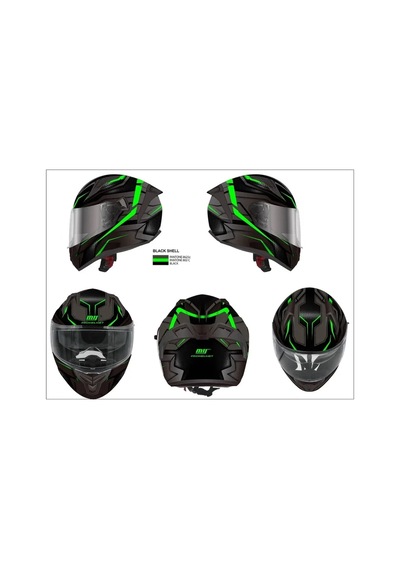 M-801Snake Lead Green Kask Siyah - Yeşil