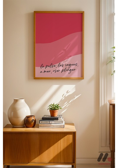 Pembe İspanyolca Söz Posteri, Ahşap Çerçeveli Duvar Tablosu - Modern Ev Dekorasyonu