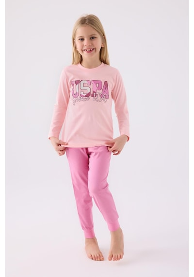 U.s. Polo Assn. Kız Çocuk Pembe Uzun Kol Pijama Takım KREM