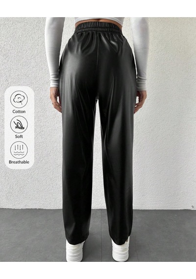 Kene Jeans Kadın Siyah Beli İpli Deri Jeans Siyah