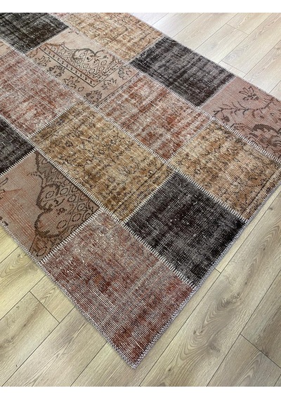 Çam Halı Pw928 Kahve El Dokuma Patchwork Yün Halı - 160x230